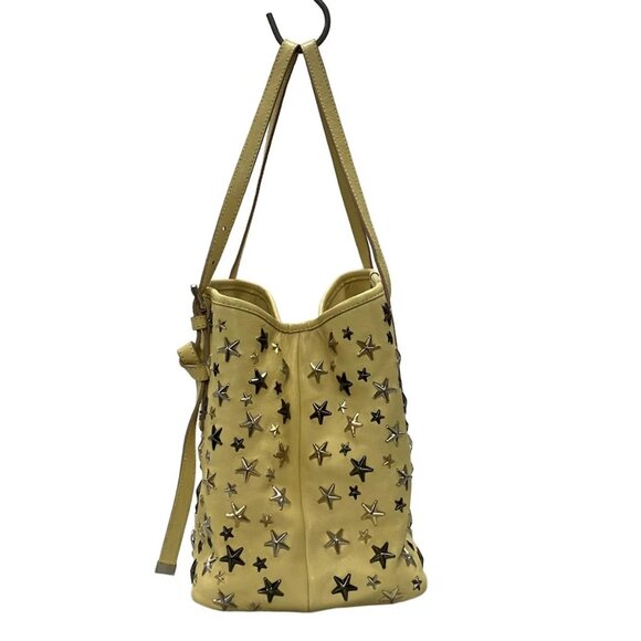 Auth JIMMY CHOO Sasha - Yellow Silver Gold Leather Hardware Tote Bag - Picture 5 of 12